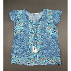 Caffe Marrakesh Blue Blouse Floral Women's Size M Top